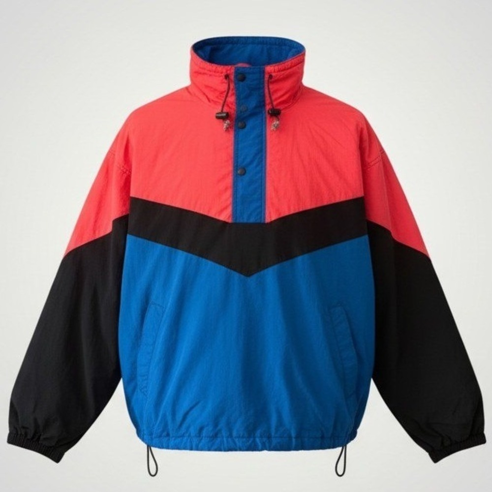 Express Windbreaker Men Large Blue Red Vintage Colorblock Pullover 90s Retro